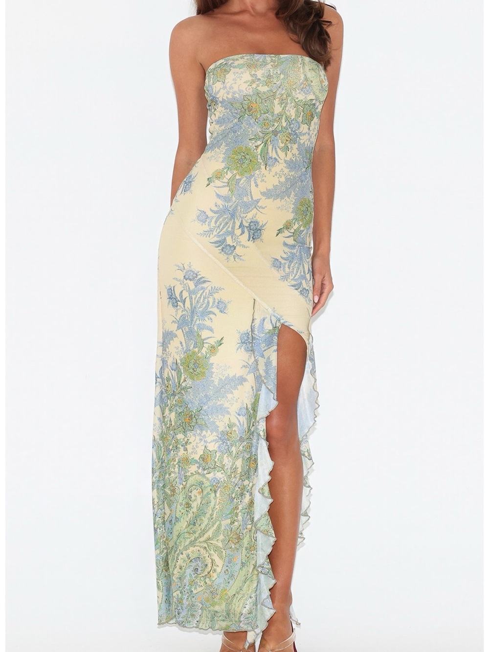 Tiger Mist Theo Floral Strapless Mesh Maxi Dress